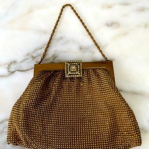 Whiting and Davis Gold Mesh Chain Maille Purse Evening Bag Art Deco